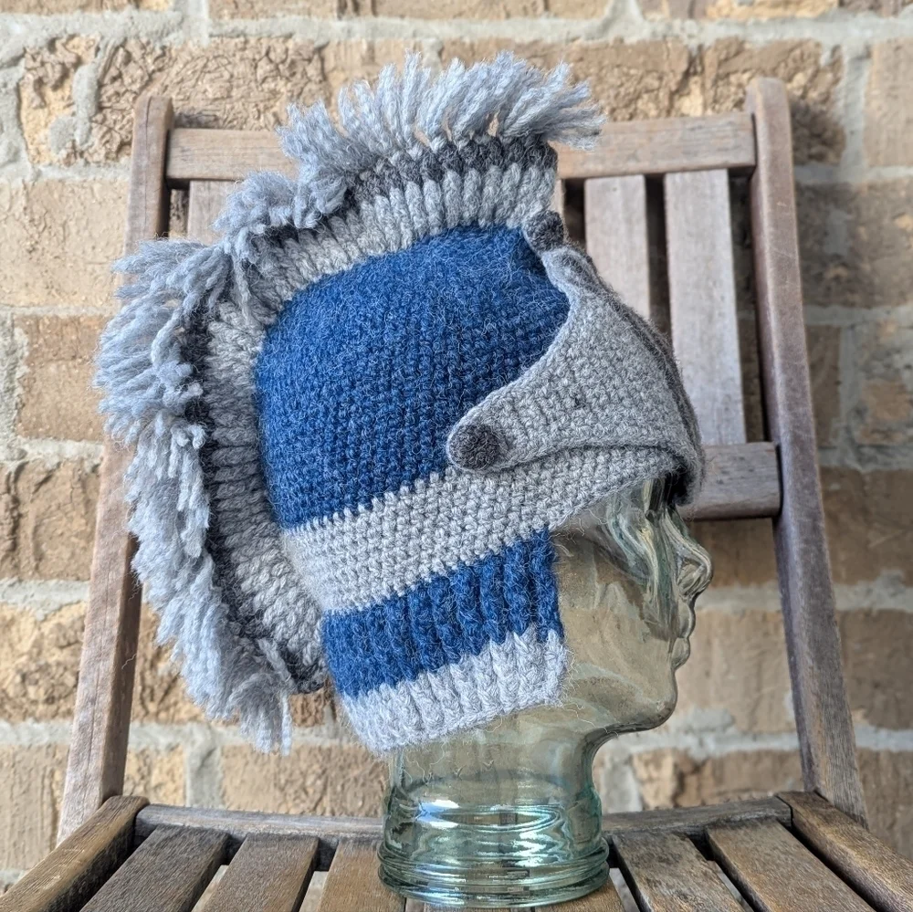 Garnet Hill Knit Character Novelty Hat Kids Gray Blue Mohawk